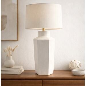 Vintage MCM Geometric Ceramic Table Lamp White 22” Tall